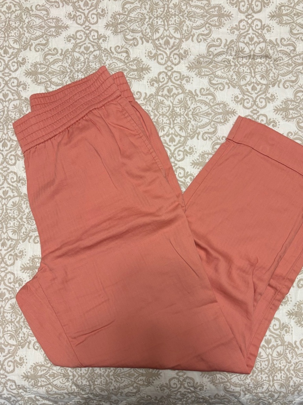 LOFT Coral Smocked-Waist Pull-On Pants